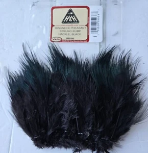 Ringneck Pheasant " 3.5" to 4.5" Strung Rump Hackle " Black - Picture 1 of 2