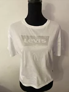 Levi's Girls White Silver Foil Logo Short Sleeve T-Shirt Size XL 13-15YRS - Picture 1 of 11