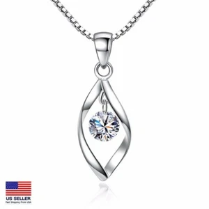 Women 925 Sterling Silver Chain Necklace Crystal Spinning Spiral Style Pendant - Picture 1 of 5