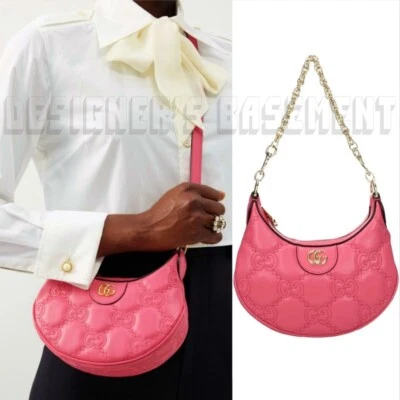 GUCCI Mini Bolso de Hombro Rosa GG Matelasse Cuero Acolchado Doble Cadena G $2,590! Foto 1 de 4