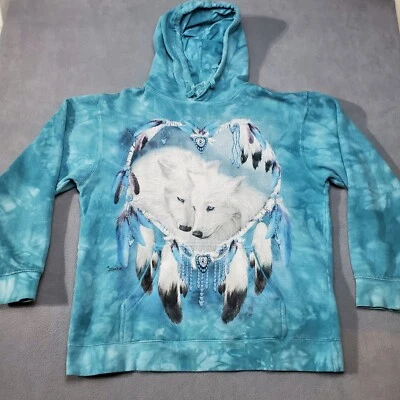 Sudadera con Capucha The Mountain Adulto Pequeña Azul Tie Dye Lobo Corazón Atrapasueños Pluma Foto 1 de 4