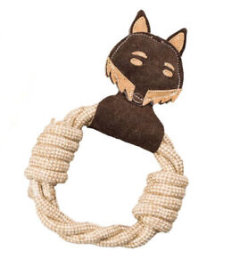 SPOT Ethical Pet Dura-Fused Leather Animal Rope Ring Dog Toy, Fox  11”