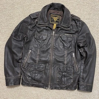 Chaqueta Vintage Faded Superdry Hombre Marrón Cuero Bolsillos Talla L Foto 1 de 4