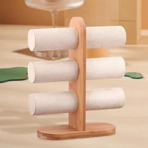 Table Top Jewelry Display Rack with Wood Base Elegant Organizer Beige - Picture 1 of 8