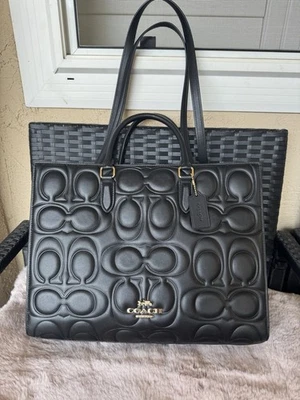 New COACH Maggie Tote Bag In Signature Black Leather Shoulder Bag CY672 - Image 1 of 4