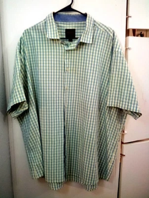 Linea Uomo Shirt Mens 3X Green Blue Plaid Short Sleeve Button Up Preppy #33631 - Image 1 of 4