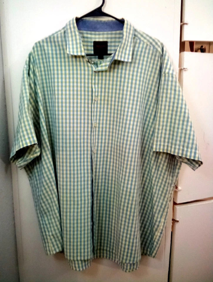 Linea Uomo Shirt Mens 3X Green Blue Plaid Short Sleeve Button Up Preppy #33631 - Image 1 of 4