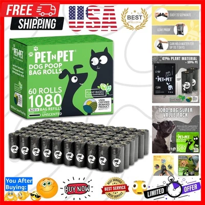 Bulk 1080 Counts Black Dog Waste Bags - Plant Based & Durable for Everyday Use - Image 1 of 4