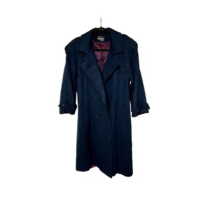 Casaco feminino vintage Loring Forstmann azul marinho mistura de lã peito duplo - Imagem 1 de 4