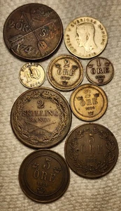Estate Find Antigua Colección 9 Monedas Suecia 1749-1918 Plata y Cobre - Imagen 1 de 2