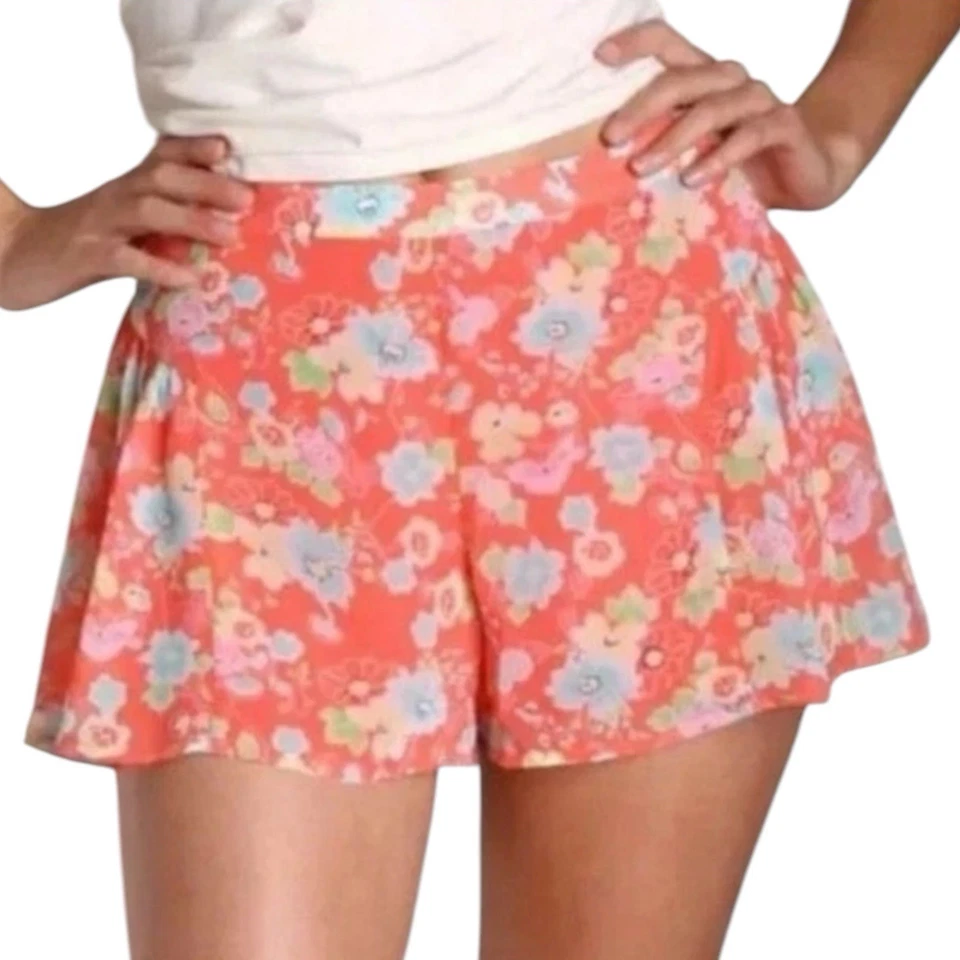 Pantalones Cortos Free People Coral Peine Floral Tiro Alto Plisado Yugo Para Mujer’s 4 Foto 1 de 4