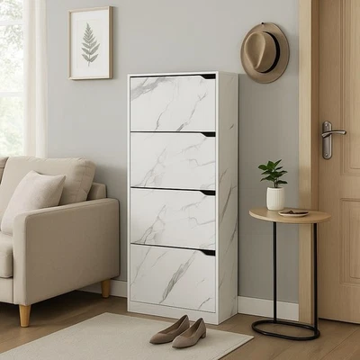 Scarpiera 4Ante Doppia Profondità Salvaspazio Bianco Marmo 63x24 H150cm Mdf - Immagine 1 di 4