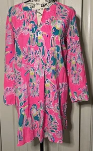Lilly Pulitzer Oasis Tunic Cover Up Dragonfruit Toucan Pink Beach Medium - Picture 1 of 6