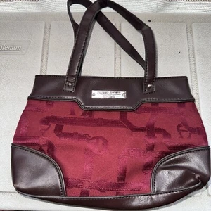 Etienne Aigner Mini Ribbon Logo Maroon Canvas and Brown Leather Minibag Handbag - Picture 1 of 12