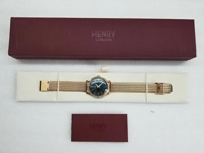  RELÓGIO FEMININO HENRY LONDRES AZUL-PETRÓLEO MOSTRADOR MALHA ROSA AÇO INOXIDÁVEL HL34-SM-0204 NOVO - Imagem 1 de 4