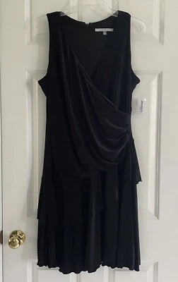 Vestido envolvente sintético Carmen Marc Valvo 16 negro con capas caprichoso hada Y2K grunge Foto 1 de 4