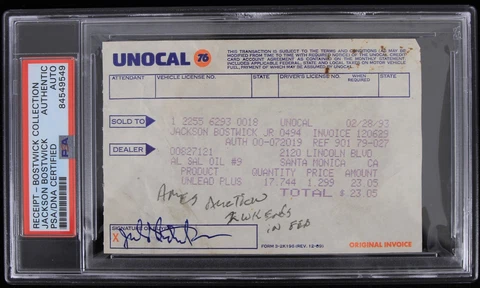 1975 Captain Marvel Jackson Bostwick Signed Unocal Receipt (PSA/DNA Slabbed) Cover