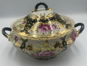 De Colección Porcelana Japonesa Moriage Pintado a Mano 2 Asas Cubierto Cuenco para Servir Dorado - Imagen 1 de 15