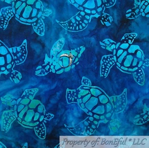 BonEful FABRIC FQ Cotton Quilt Aqua Blue Green BATIK Water Sea World Fish Turtle - Picture 1 of 12