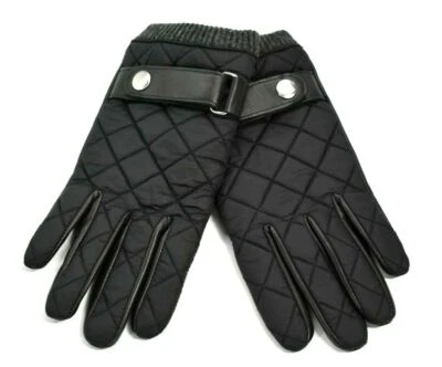 Guantes 14th & Union Puffer Moto para hombre gris nailon negro cuero correa trasera Foto 1 de 4