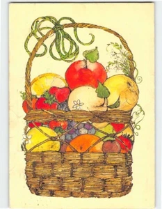 Postcard Wooden Basket Full of Fruits Art Print - Picture 1 of 2
