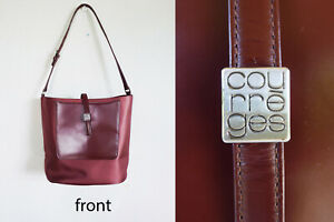 Super Cute 90s COURRÈGES Brown Mahogany Nylon fabric and leather bucket bag