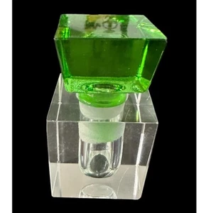 Vintage Decorative Bottle Figurine Crystal Glass Cube Green Clear Perfume Retro - Picture 1 of 12