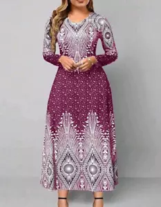 Womens Size 20-22 UK Aubergine Damask Polkadot Aline Maxi Dress Purple 2XL Gown - Picture 1 of 6