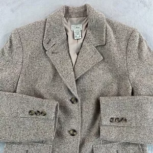 L.L. Bean Blazer Jacket Medium Brown Wool Silk Herringbone Tweed 3 Button 0FHC5 - Picture 1 of 11