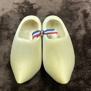 Vintage Hand Carved Wooden Unpainted Dutch Clogs Made in Holland Bound Together - Picture 1 of 10