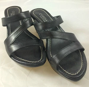 Jordani DAMEN SCHWARZ LEDER KEILABSATZ SLIDE SANDALE 7 ITALIEN SCHUHE HOCHWERTIG - Bild 1 von 4