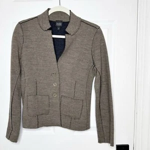 Chaqueta EILEEN FISHER Marrón Lana Merino Costura Expuesta Botón Frontal Talla Pequeña - Imagen 1 de 6