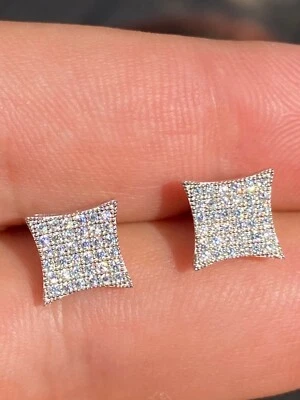 Real 925 Sterling Silver Iced Rapper Hip Hop Square Kite Earrings Bust Down CZ - Image 1 of 4