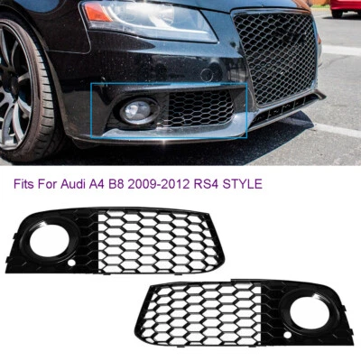2x Fits For Audi A4 B8 09-12 Honeycomb Fog Light Mesh Grill Grille RS4 Style - Image 1 of 4