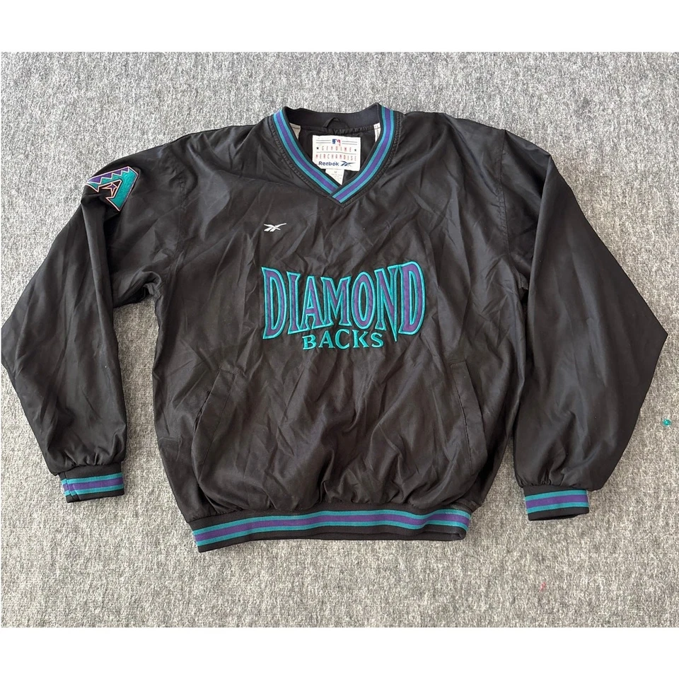Jaqueta corta-vento Arizona Diamondbacks Reebok vintage masculina média preta azul-petróleo - Imagem 1 de 4