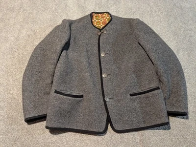 Vintage Austrian Jacket Womens XXL Gray Wool Gesch Button Floral Oktoberfest  - Image 1 of 4