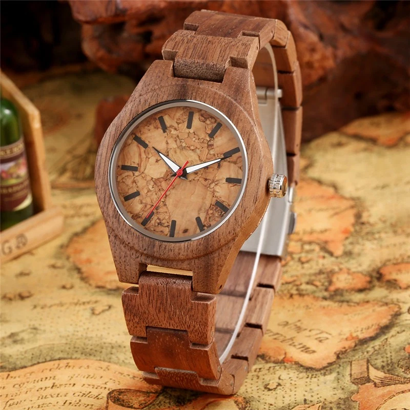 Natural Walnut Wood Watch for Ladies Quartz Wooden Band Bracelet Wristwatches - Image 1 of 4