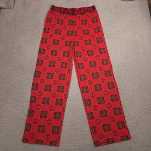 Manchester United Lounge Pants Mens Medium Red Black Plaid Check Cotton Soccer - Picture 1 of 11