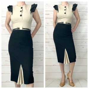 Stop Staring Alicia Estrada Retro Colorblock Flutter Sleeve Button Wiggle Dress - Picture 1 of 11