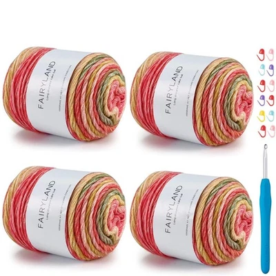 Yarn for Crocheting-Gradient Cake Yarn Ombré with Vibrant Colors-4x100g 60% C... - Image 1 of 4