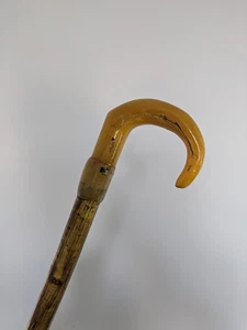 Antique Rams Horn Shepherds Crook Walking Stick Carved Handle 110cm (43") - Picture 1 of 8