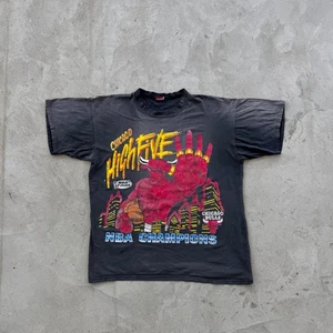 Vintage 90s NBA Chicago Bulls High Five Faded Tee Shirt Size XL Gray - Picture 1 of 6