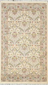 IVORY Tebriz Vegetable Dye Oriental Wool/ Silk Area Rug Hand-knotted 3x5 Carpet - Picture 1 of 12