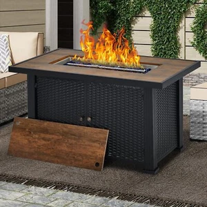 44" Outdoor Propane Fire Pit Table 50000 BTU Patio Rectangle Gas Firepit Table - Picture 1 of 6