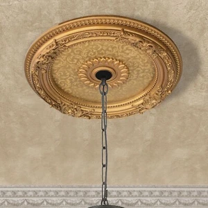 24" Round Gold Ceiling Medallion Decorative Architectural Chandelier Trim - Picture 1 of 4
