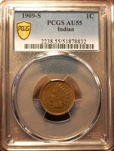 1909-S Indian Cent AU55 PCGS - Picture 1 of 2