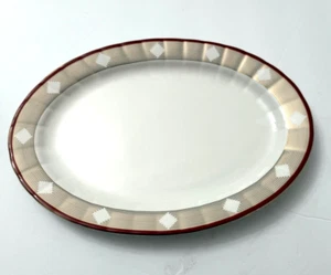 Auratic Oval Serving Platter Fine Bone China White Red/24kGold 1"Wavy Rim 12"x9" - Picture 1 of 11