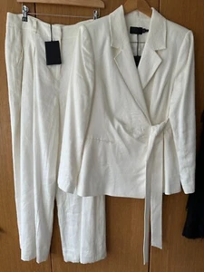 BNWT Mint Velvet white linen suit UK 16 EU 44 US 12 jacket trousers UK 14 EU42 - Picture 1 of 19
