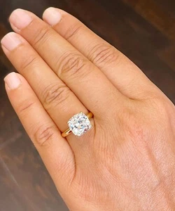 GROSSER 14K GELBGOLD KISSENSCHLIFF SIMULIERTER DIAMANT VERLOBUNGSRING BRAUT 4,00 KT - Bild 1 von 12