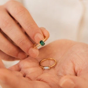 2Ct Emerald Cut Lab-Created Green Emerald Solitaire Ring 14K Yellow Gold Plated - Picture 1 of 5